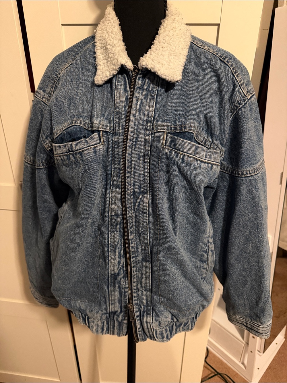 wild fable Blue Denim Jacket with Cream Sherpa Collar